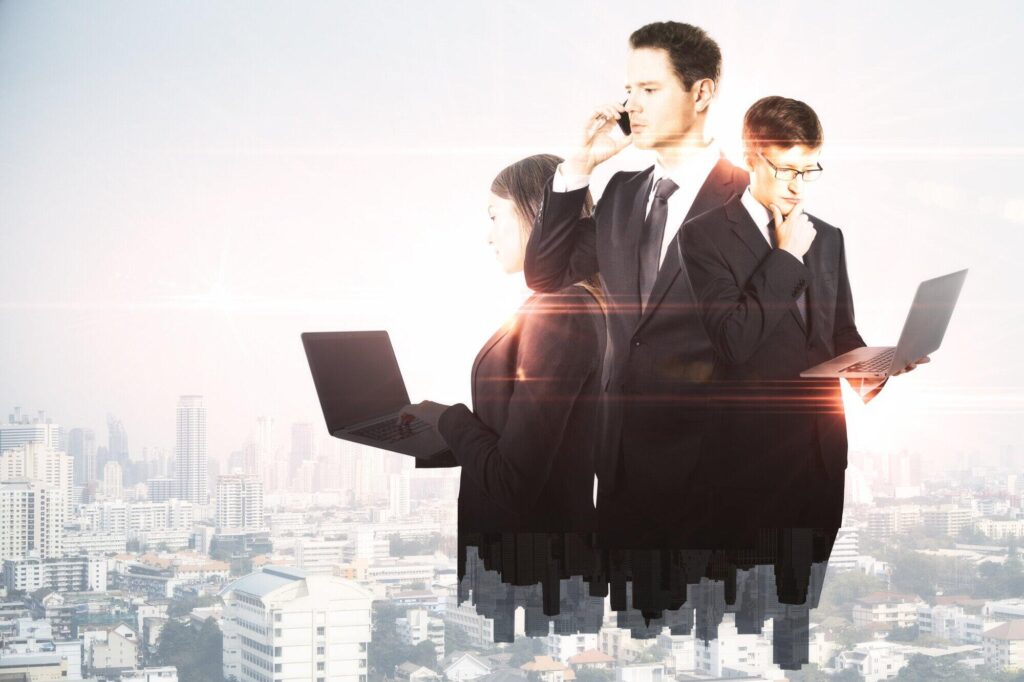 Double exposure of businesspeo